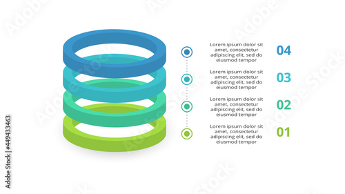 3D vector infographic pyramid, or comparison chart with 4 colorful levitating layers.