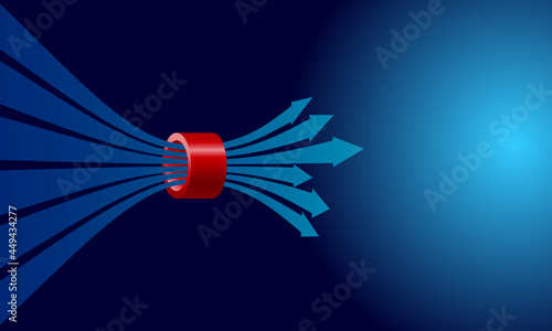 Blue lines with arrows and red ring as limit concept.