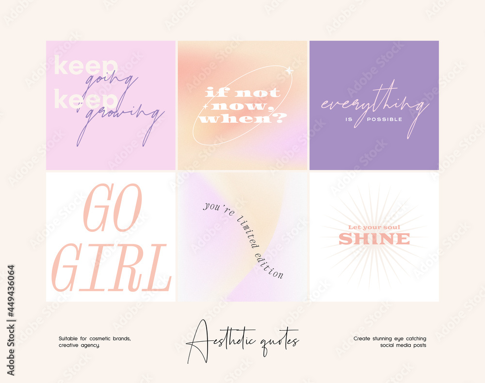 Fototapeta premium Social media gradient aesthetic quotes template collection