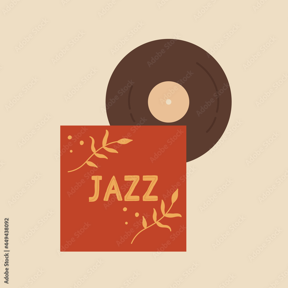 Jazz music vinyl record with red cover. Vector illustration in cartoon  style. Isolated on white background. Stock Vector | Adobe Stock
