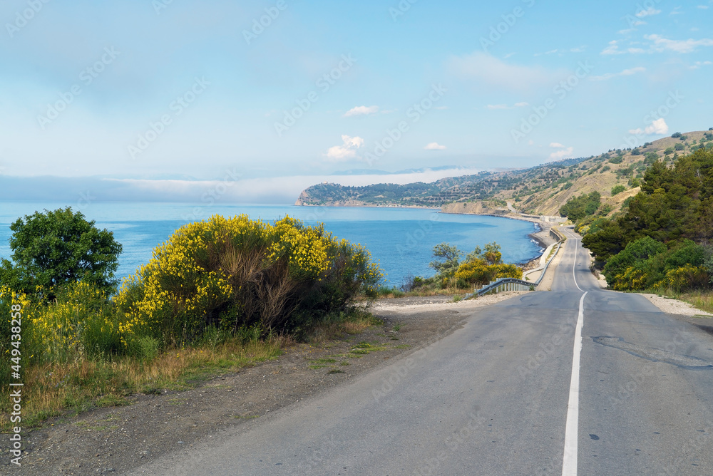 A road along the Black Sea coast. Crimea.The village of Morskoye.