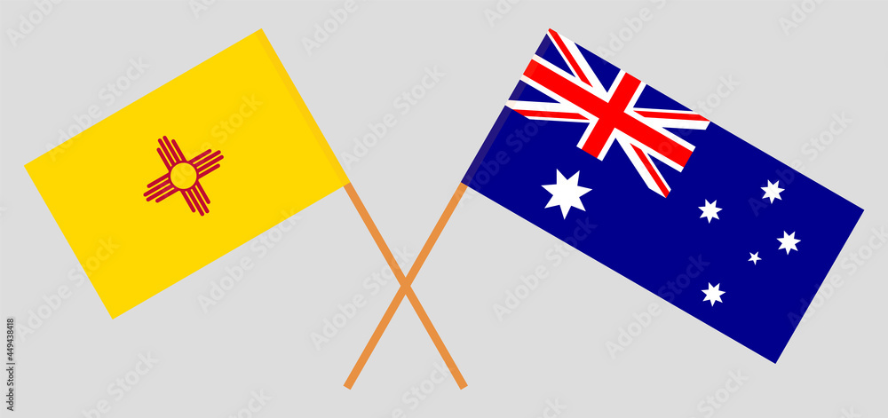 Crossed flags of the State of New Mexico and Australia. Official colors. Correct proportion