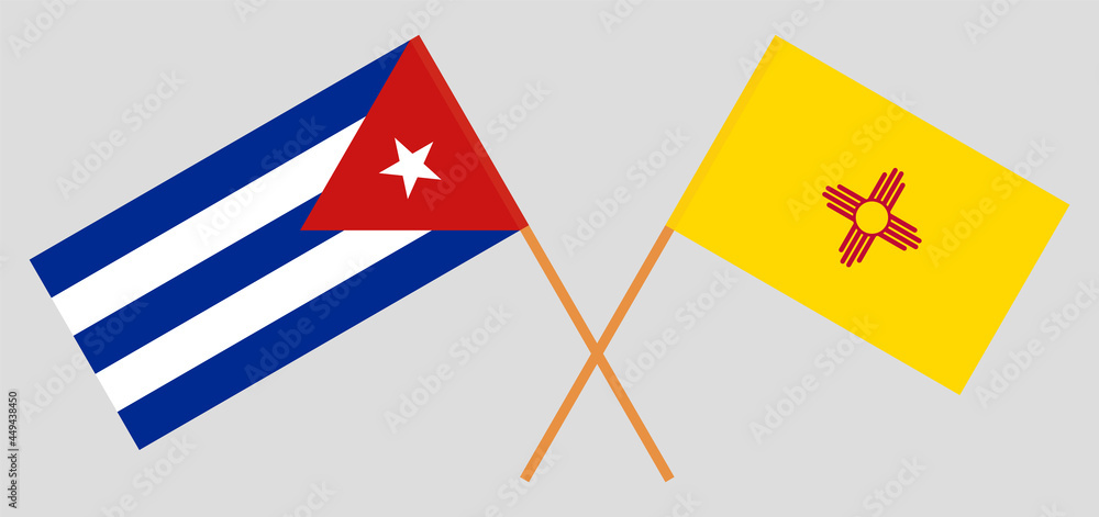 Crossed flags of Cuba and the State of New Mexico. Official colors. Correct proportion Crossed flags of Cuba and the State of New Mexico. Official colors. Correct proportion