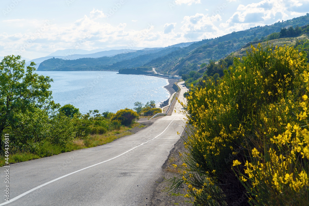 A winding road along the Black Sea coast. Crimea.The village of Morskoye.