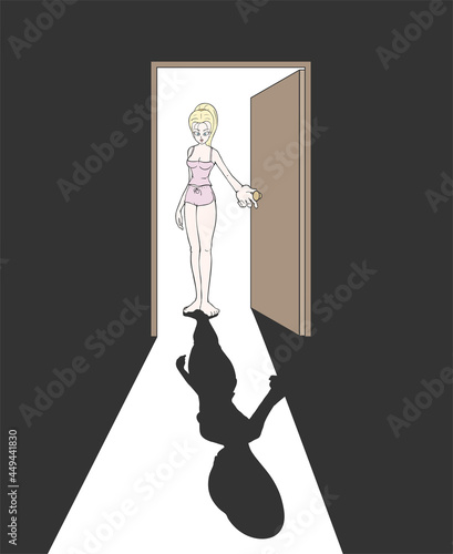 Woman opening door in the night
