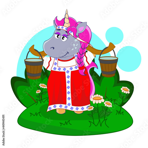 Cute unicorn in traditional Russian dress photo