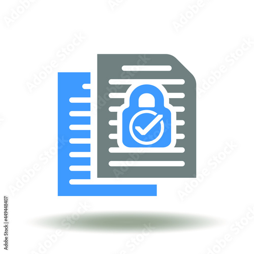 Sheets of paper with lock and check mark vector illustration. Document security symbol. Secure data icon.