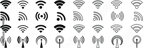 Different black wifi icon set. Wireless internet Sign isolated on white background. Vector wi-fi signal