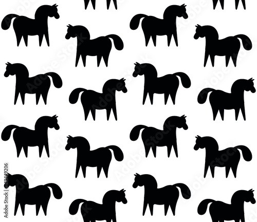 Vector seamless pattern of flat hand drawn horse silhouette isolated on white background
