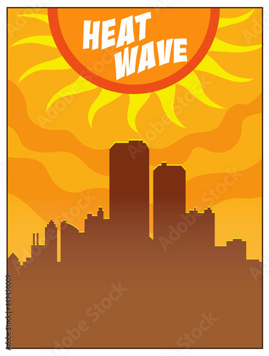 The heat from the sun bakes a city skyline.