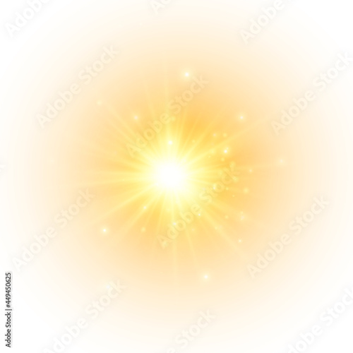 Flash yellow sun  star flashed with sparkles.
