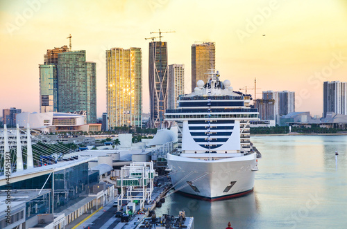 Cruise ship in PortMiami in early morning before sailaway: Miami © Silverpics