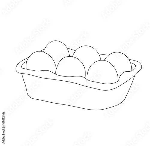 Open egg box with vector stock illustration. Fresh organic chicken eggs in carton pack or egg container with copy space. Isolated on a white background.
