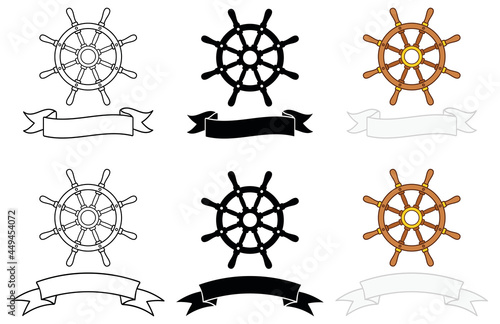 Nautical Ship Steering Wheel with Banner Clipart Set