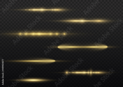 Horizontal light ray, flash yellow horizontal line