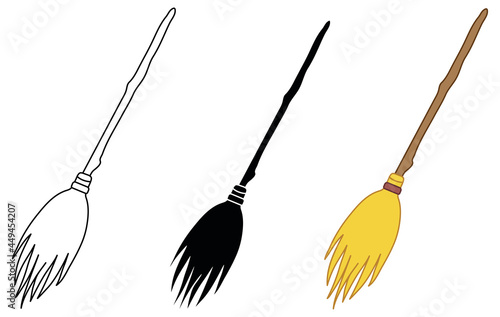 Straw Witch's Broom Clipart Set