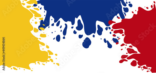 Tri color splatters forming the colors of the Colombian flag, Vector illustration