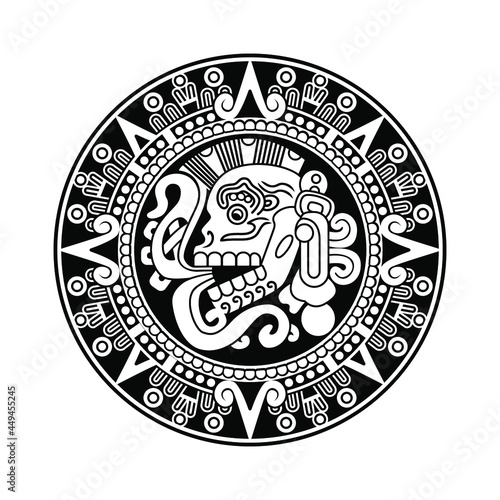 Hand drawn aztec skull medallion plaque, vector illustration photo