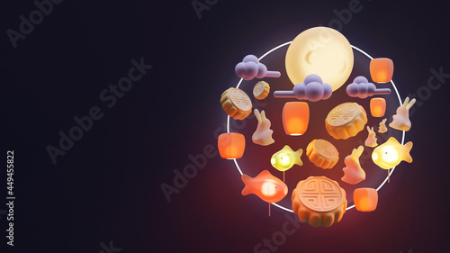 Mid autumn landing page template with sky lantern 3d rendering photo