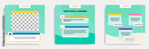 Social media faq, question, answer post banner layout template with geometric shape background and bubble message design element in green white color. Vector illustration