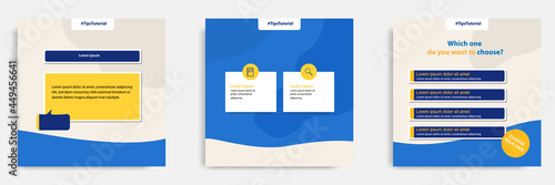 Social media faq, question, answer post banner layout template with geometric shape background and bubble message design element in blue yellow white color. Vector illustration