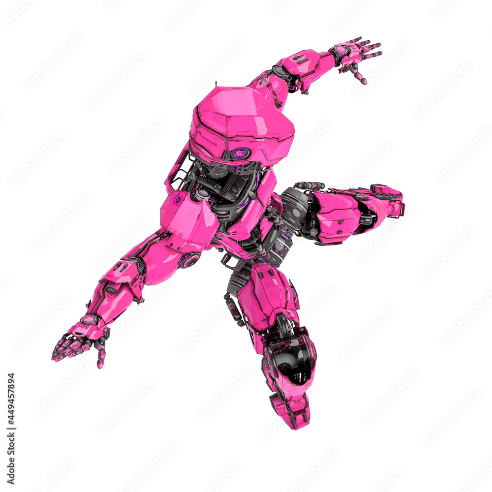 mega robotin action on white background top view