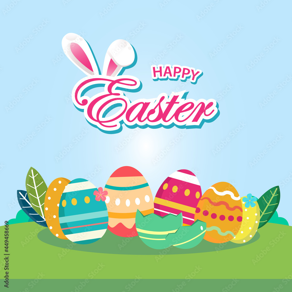 Flat design happy easter day big egg. Landing page template, Flat vector illustration Flat design happy easter day big egg. Landing page template, Flat vector illustration