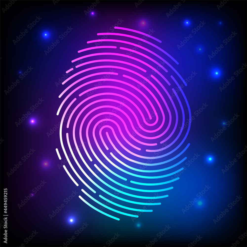 Fingerprint on neon sparkling background. Vector illustration Fingerprint on neon sparkling background. Vector illustration
