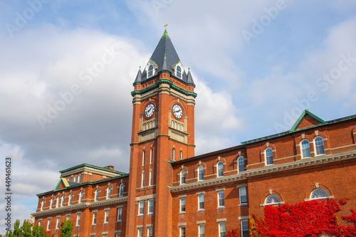 O'Kane Hall in College of the Holy Cross with fall foliage in city of Worcester, Massachusetts MA, USA.