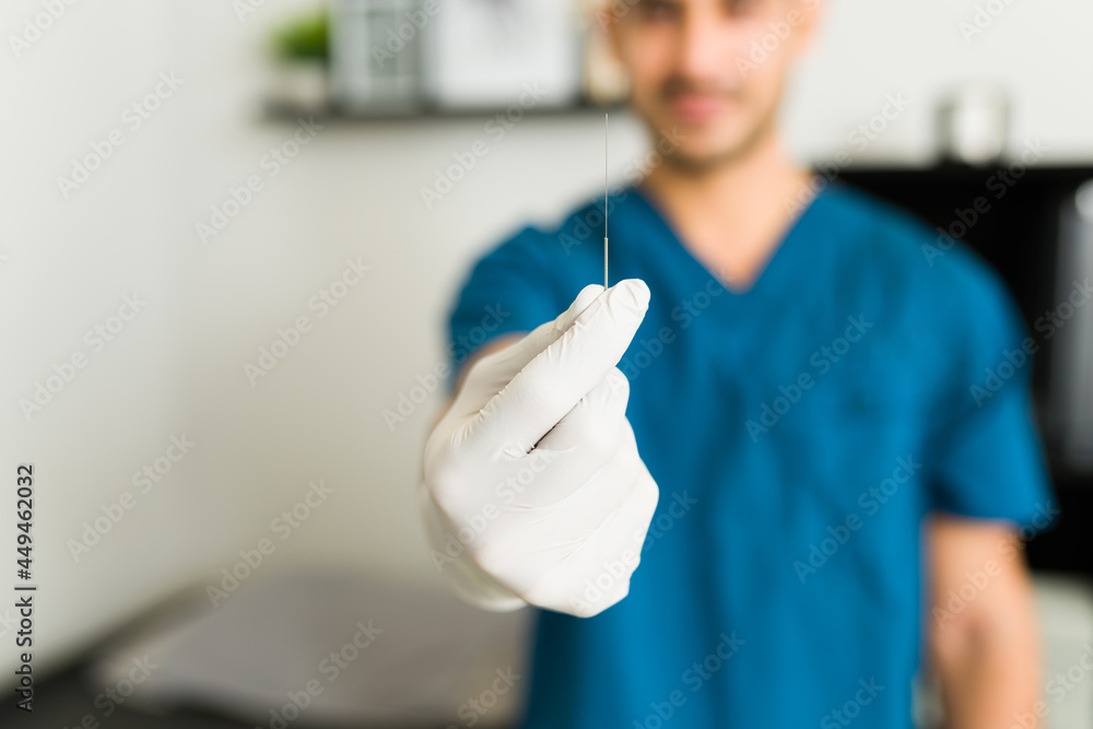 Physical therapist working with dry puncture