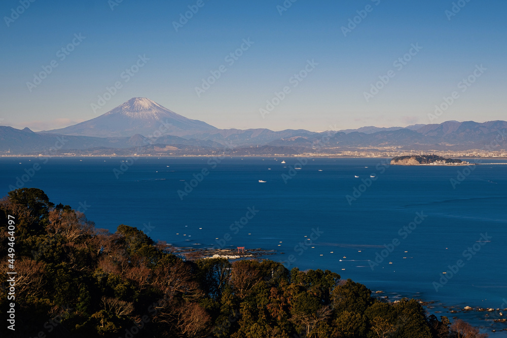 高台から富士山を望む