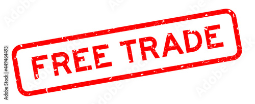 Grunge red free trade word square rubber seal stamp on white background
