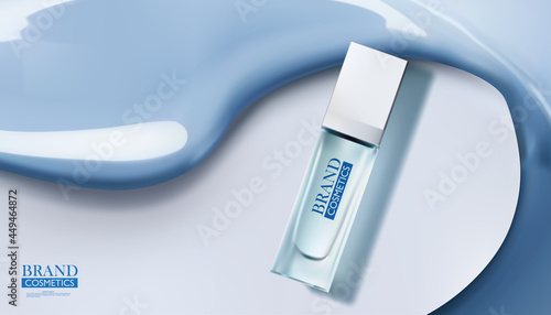Cosmetics product cream on Blue cosmetic texture background.beauty product. cream, lipstick, foundation macro as luxury beauty brand,Realistic vector illustration .