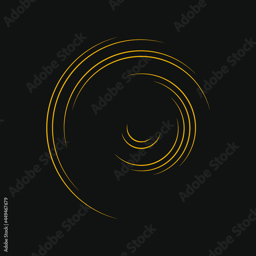 Yellow stripes in vortex form. Geometric art. Design element for border frame, round logo, blackout tattoo, sign, symbol, web pages, prints, template, pattern and abstract background