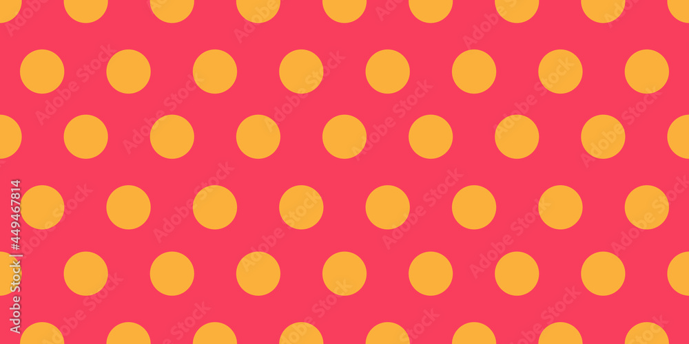 seamless pattern yellow red polka dot circle on dark background. Modern style dot texture. Trendy print. Swatches. For printing, wrapping paper, wallpaper, textile, fabric