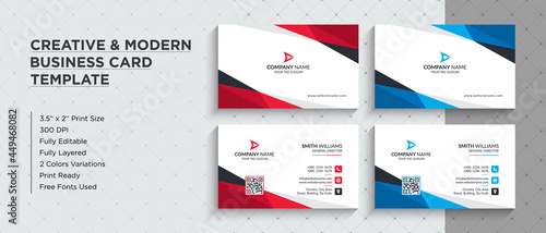 Creative Personal Business Card. This Name Card Comes In Two Different Color Versions (Red & Blue) - Corporate Identity Template.