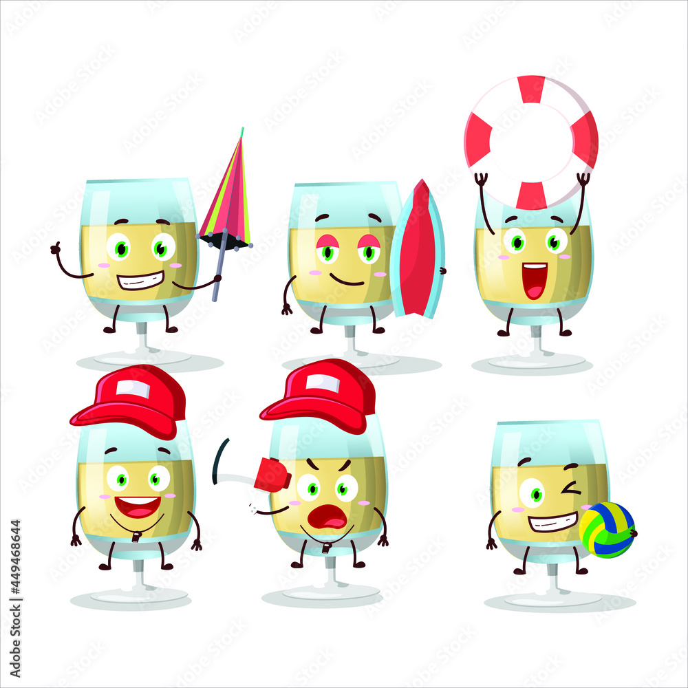 Happy Face white wine cartoon character playing on a beach. Vector illustration Happy Face white wine cartoon character playing on a beach. Vector illustration