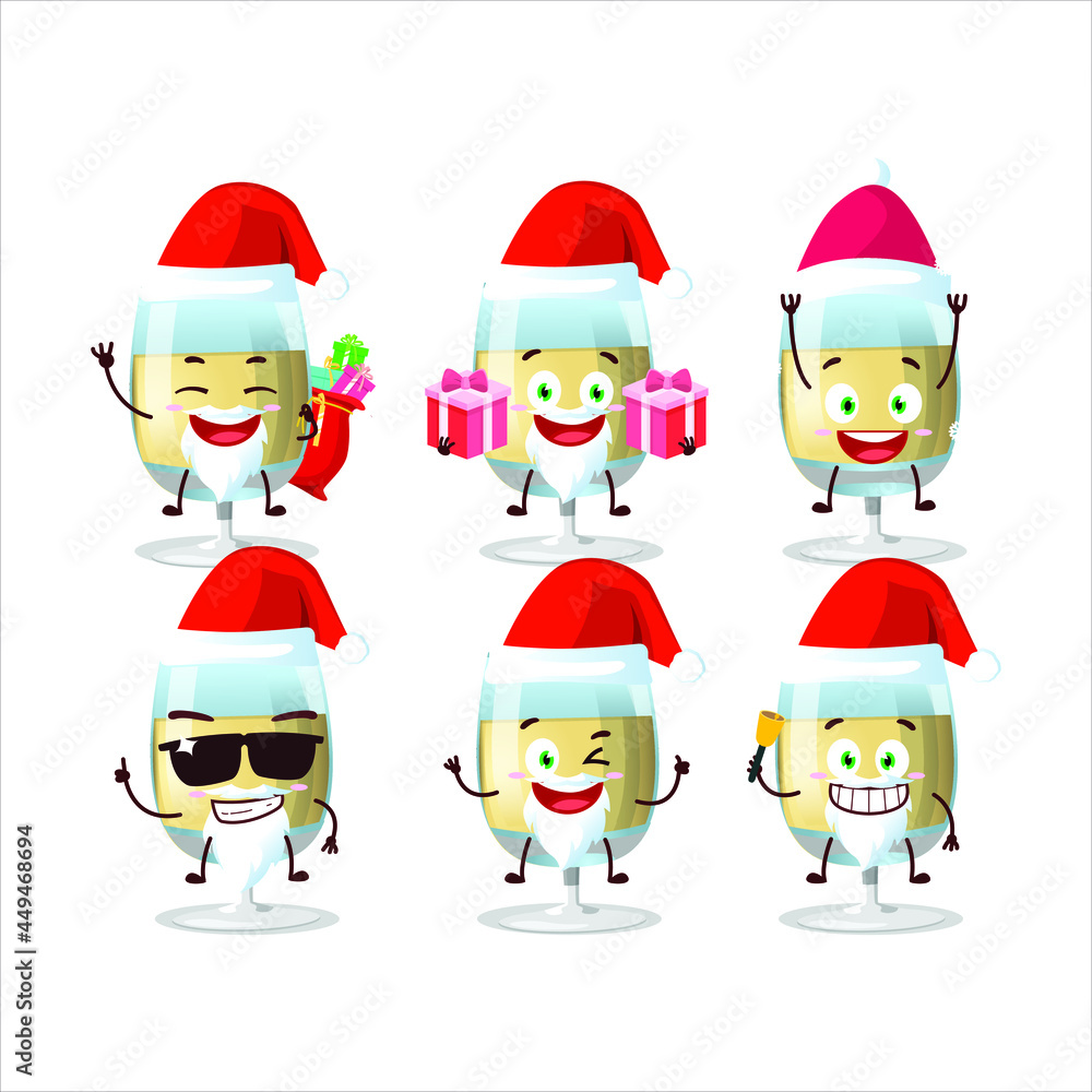 Santa Claus emoticons with white wine cartoon character. Vector illustration
