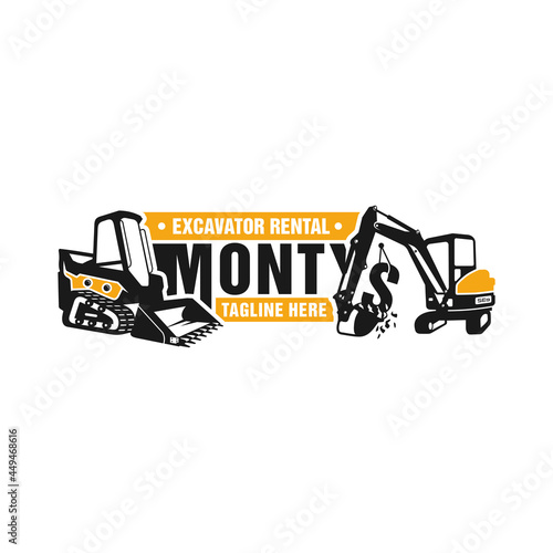 skid steer and excavator rental illustration logo