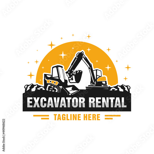skid steer and excavator rental illustration logo
