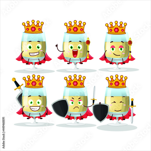 A Charismatic King white wine cartoon character wearing a gold crown. Vector illustration