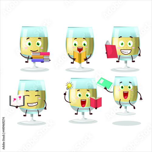 A picture of white wine cartoon character concept reading an amusing book. Vector illustration