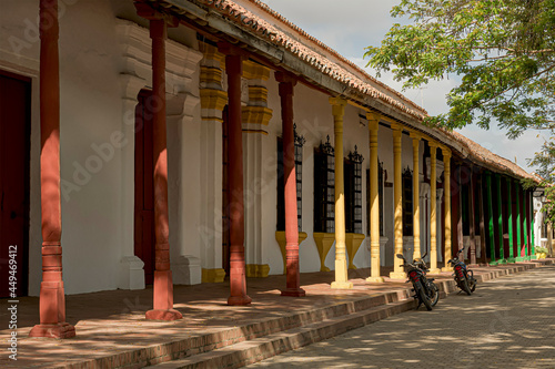 Large houses with many colored columns. photo