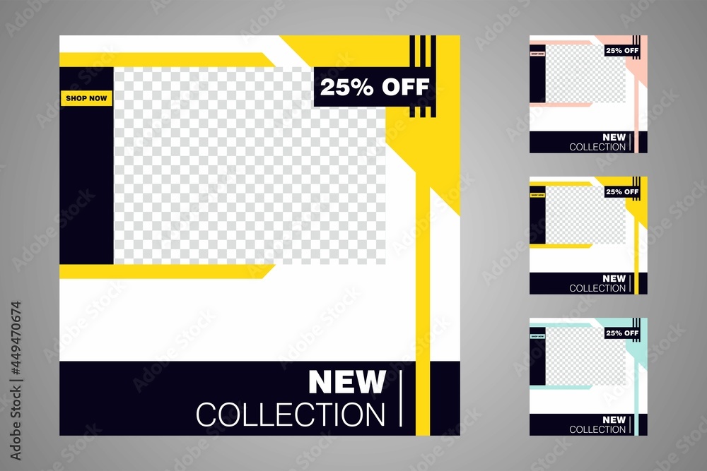 New set of editable minimal banner templates. Suitable for social media posts and web or internet ads. Vector illustration with photo college. New set of editable minimal banner templates. Suitable for social media posts and web or internet ads. Vector illustration with photo college.