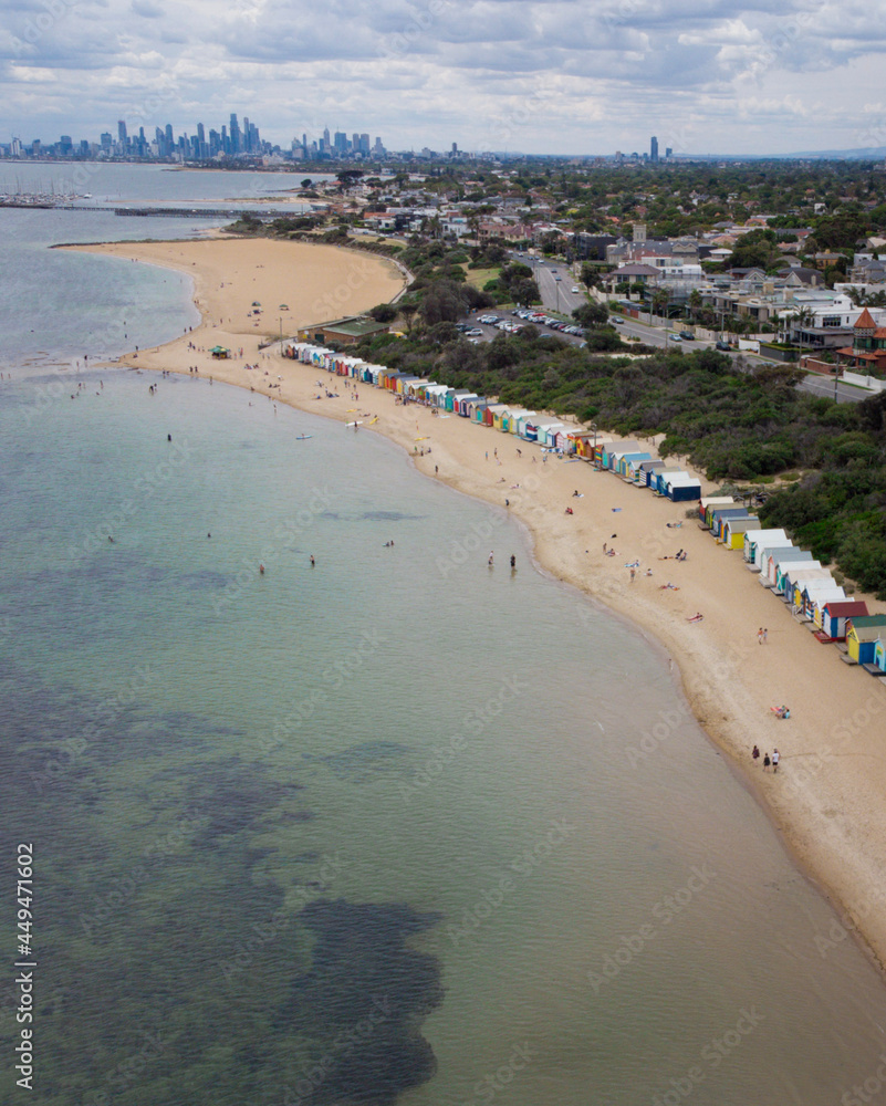 beach sky view, melbourne, beach boxes