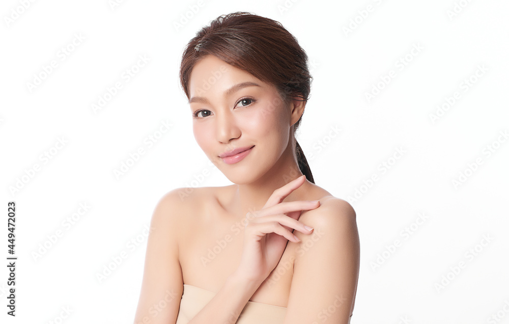 Beautiful young asian woman with clean fresh skin on white background, Face care, Facial treatment, Cosmetology, beauty and spa, Asian women portrait. Beautiful young asian woman with clean fresh skin on white background, Face care, Facial treatment, Cosmetology, beauty and spa, Asian women portrait.