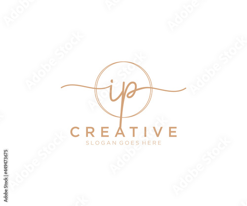 initial IP Feminine logo beauty monogram and elegant logo design, handwriting logo of initial signature, wedding, fashion, floral and botanical with creative template.