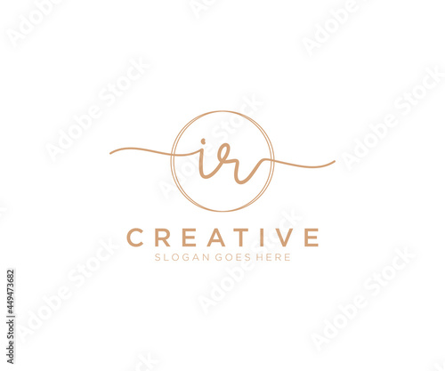 initial IR Feminine logo beauty monogram and elegant logo design, handwriting logo of initial signature, wedding, fashion, floral and botanical with creative template.