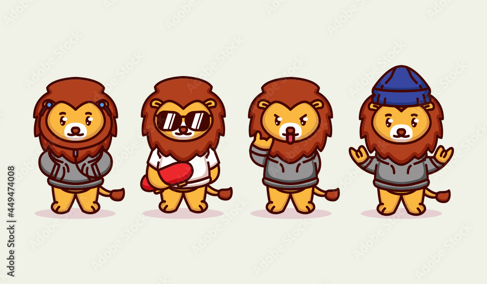 Set of cute funky hipster lion Set of cute funky hipster lion