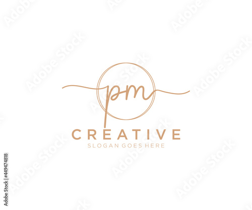 initial PM Feminine logo beauty monogram and elegant logo design, handwriting logo of initial signature, wedding, fashion, floral and botanical with creative template.
